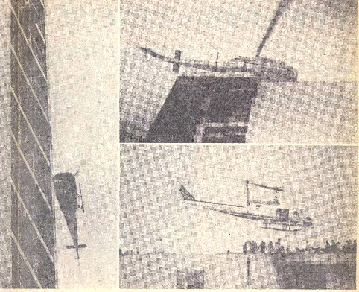 Olendino Francisco de Souza, piloto do Governo do Estado de São Paulo, soube do incêndio por uma estação de rádio. Pilotou o helicóptero PP-ENC, um Bel 204B. Foto: Agência Estado.
