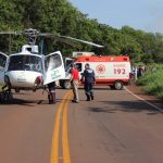 Helicóptero Saúde 03 do SAMU resgata vítima de acidente na PR-82.Foto: João Silvestrini.