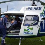 Helicóptero do SAMU/PR transporta vítima em Quatro Pontes Foto: Assessoria