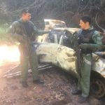 Equipe policial do helicóptero Falcão 04 Grupamento Aéreo de Alagoas localiza veículo carbonizado no Pilar